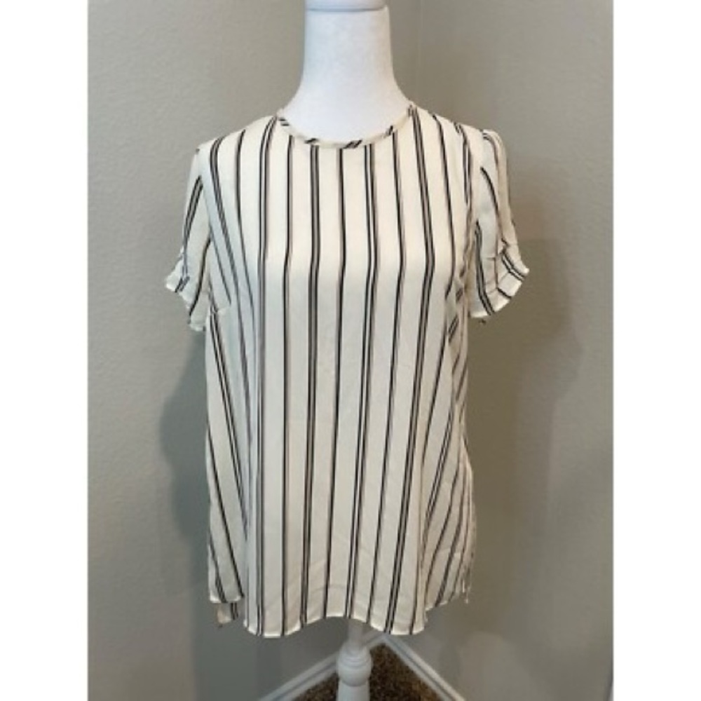 DR2 Women's Blouse - Cream and Black Stripes